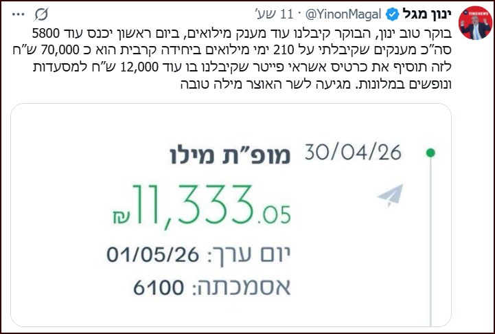 הבוקר קיבלנו עוד מענק מילואים