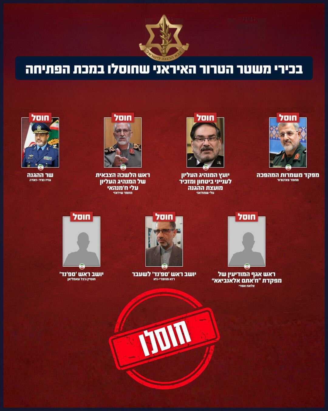 חוסלה צמרת ההנהגה הביטחונית של משטר הטרור האיראני